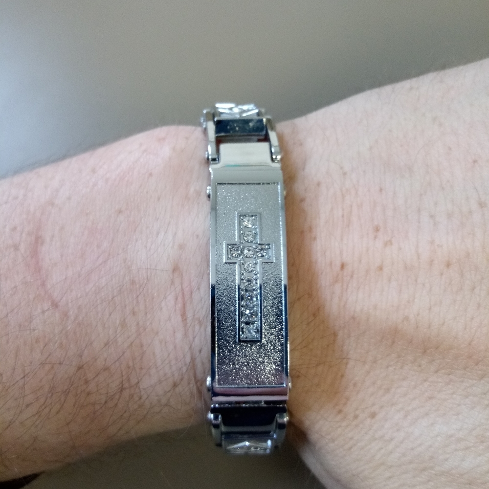 Brand New Stainless Steel & Crystal Cross Bracelet